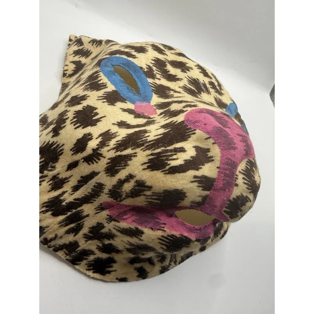 Vtg Fabric Halloween Mask Cheetah Cat Beige Brown 1960s
